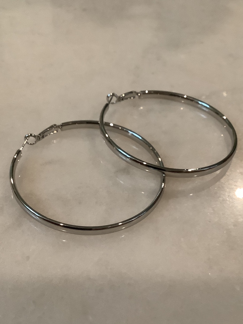 Polished Silver Tone Hoop Earrings, Brand New